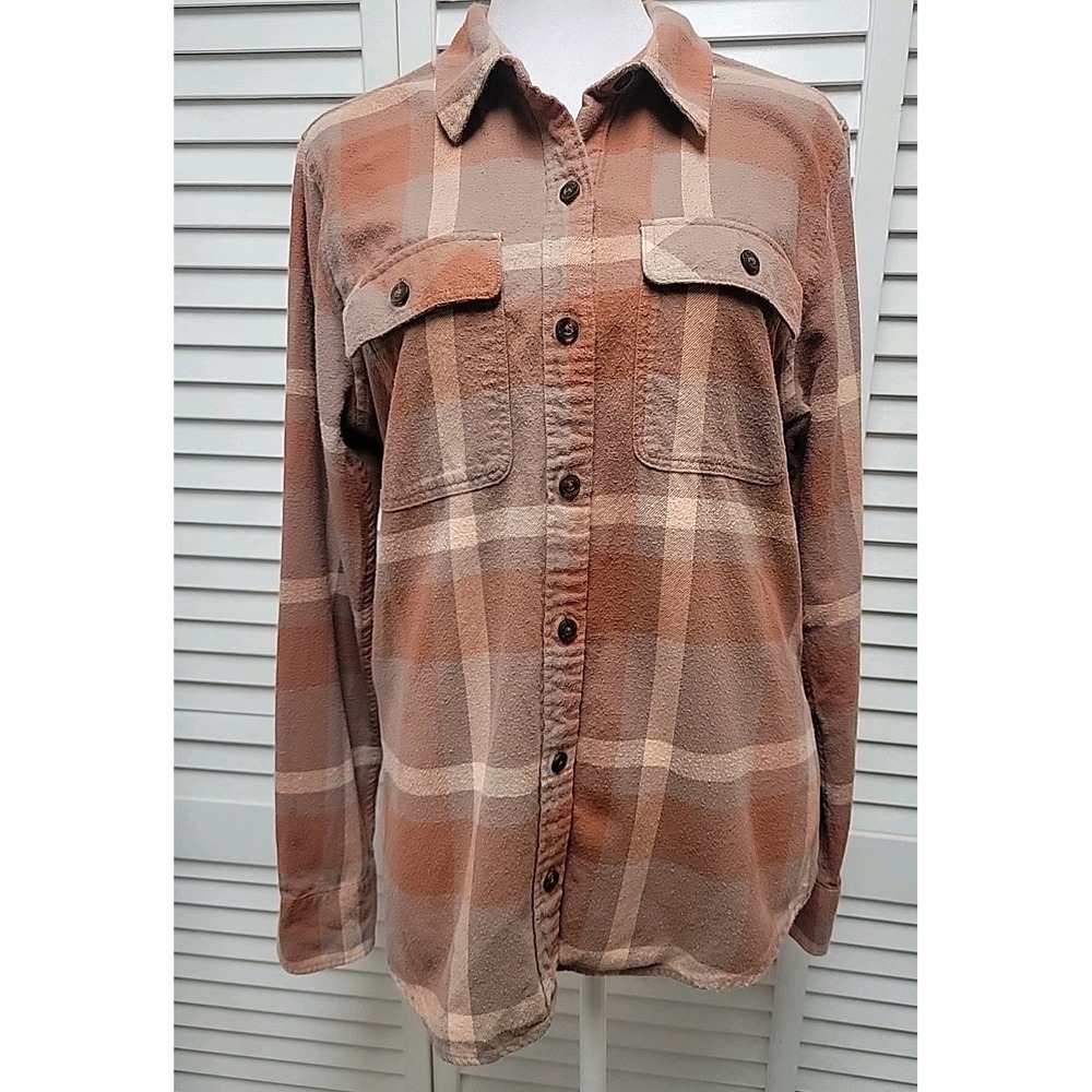 Patagonia Women Midweight Cotton Long Sleeve Fjord Flannel Shirt Brown Medium